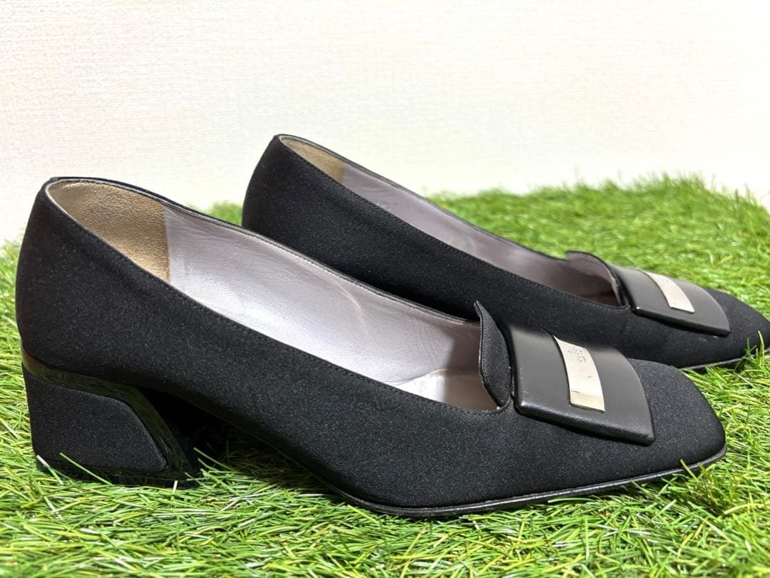 Auth Gucci Pumps Leather Satin Black Logo Plate Heel EU36.5 US6.5 UK3.5 thumbnail 24