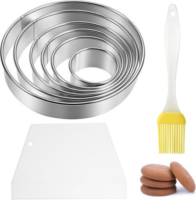 Circle Cookie Cutter 8 Piece Round Cookie Cutter & Scraper & Silicone Pastry