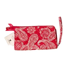 NWT Vera Bradley RFID Front Zip Wristlet Wallet Red White Bandana Paisley
