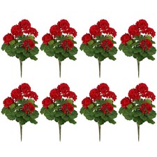 8 Bundles Artificial Geraniums for Outdoors - Red Silk Fake Flowers - UV Resi...