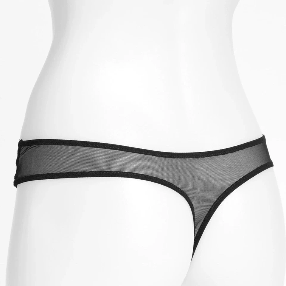 JOSIE BY NATORI 857144 BARDOT LACE AND MESH THONG BLACK LARGE NWOT - Image 3 of 4