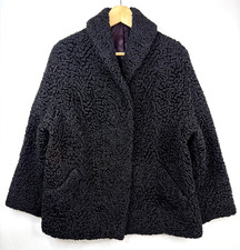VTG 50s/60s Persian Lamb Fur Coat Short Swing Black Curly Union Small/Medium