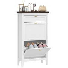HOMCOM Shoe Cabinet with 2 Flip Drawers, Narrow Shoe Storage Cabinet, White