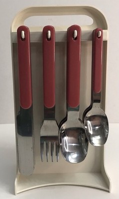 Vintage Oneida Colormates Flatware 23 Piece Set Plus Caddy Dusty Rose 9920D (C)