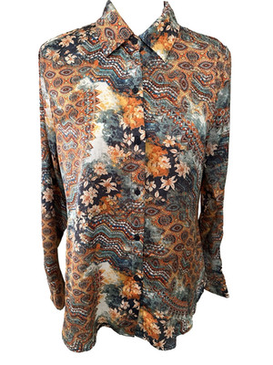 ALEX & LILI Tiger Lily Floral Print NWT Large Satin Blouse Top