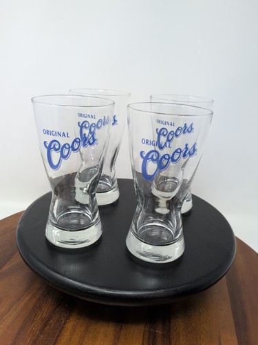 Four Vintage Coors Original Pilsner Beer Glasses Blue Lettering