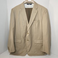 Stafford Mens Beige Two-Button Blazer With Notched Lapel And Striped Lining - Cl