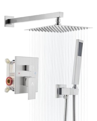 Arofa 10 Inch Shower Faucet Set, Brushed Nickel Rain Shower System Kit with R...