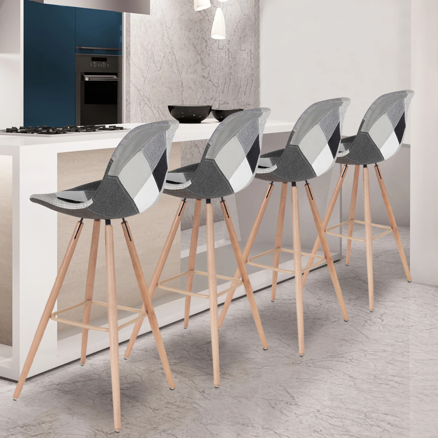 Chaise de bar SARA lot de 4 tabourets pour îlot de cuisine moderne - 2