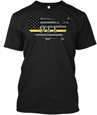 Police Dispatcher 911 Thin Gold Line T-Shirt Made in the USA Size S to 5XL