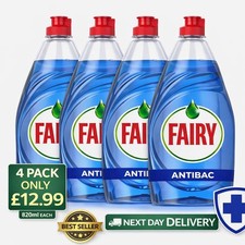 Pack of 4 Fairy Antibacterial Washing Up Liquid Eucalyptus 820ml 3.96 per litre