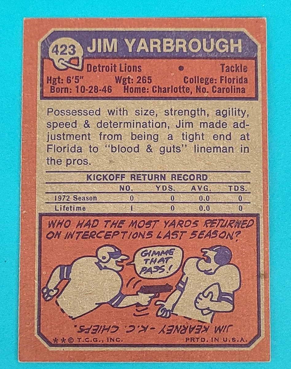 1973 Topps #423 Jim Yarbrough Detroit Lions Football Card Z4 | eBay
