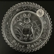 Nostalgic Peter Rabbit w Jenny Wren Thornton Burgess Pairpoint Glass Cup Plate