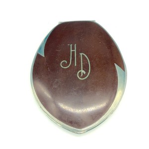 Vintage Elgin American Compact Brown Enamel Monogrammed Art Deco READ