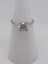 Vintage 925 Sterling Silver Solitare Cubic Zirconia Engagement Ring Size 6