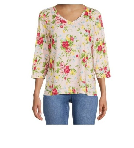 The Pioneer Woman 3/4 Sleeve V-Neck Soft Floral Boho Tee Shirts 2 Pack Size XL - Picture 2 of 3