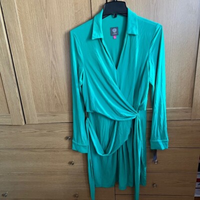 vince camuto green wrap dress Vince Camuto Satin Shawl-Collar Fit & Flare Dress VC2M3970 Hunter Gree –  Biggybargains