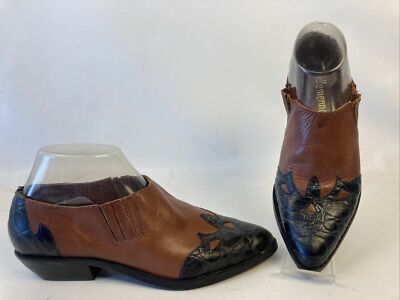 Vtg 90s Ellemenno Winona Southwestern Shoes Booties Black Brown Leather Size 7