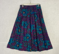 VTG Colorful Floral Midi Midi Skirt High Waist Unlined Size 14 Tag 26 X 28 80s