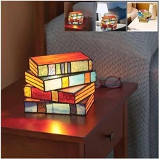 Stained Resin Stacked Books Lamp Tiffany Style Table Lamp Home Decor Book Lamps