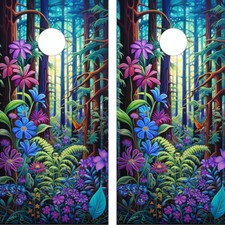 FADEPROOF Cornhole Board Wraps Laminated / Forest Flowers