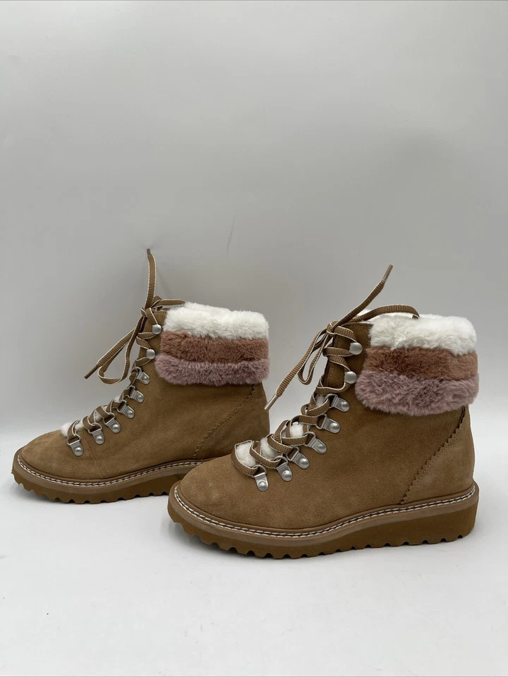 Espléndidas botas de excursionista EVITA marrón gamuza/piel sintética forradas con cordones, talla 6M Foto 3 de 4