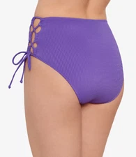 Salt + Cove Juniors' Raised Rib Lace-Side Bikini Bottoms Purple Size S  3698