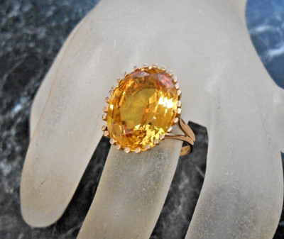 Bague or 18K sertie d une belle citrine   poincon tete d aigle  T 54