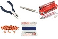 Bead Tip Kit - Pliers, Tweezers, Cement, 50 Bead Tips  Dark Blue Bead Cord 6