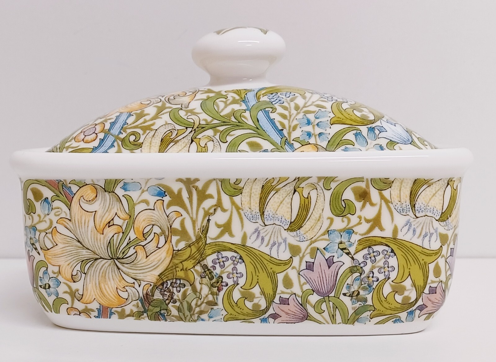William Morris Golden Lily Butter Dish Fine Bone China Art Deco Lilies Container