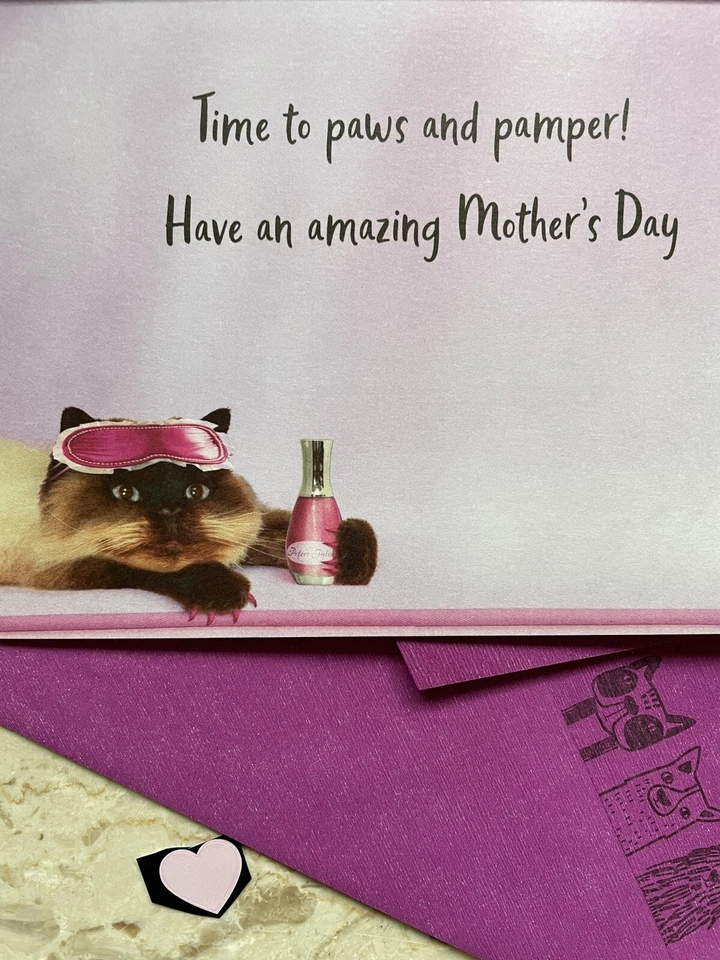 Funny Happy Mother’s Day Card w/t Seal & Env. ( Pampered Cat , Manicure, Spa) - Image 4 of 4