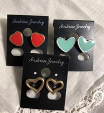 Lot of 3 Heart Pair Pierced Earrings Girls Kids Fashion Party Earrings TJ-3