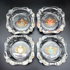 Ludwigshafen Germany Ashtray 4"  Set of 4 Coat of Arms Clear Glass MCM Vintage