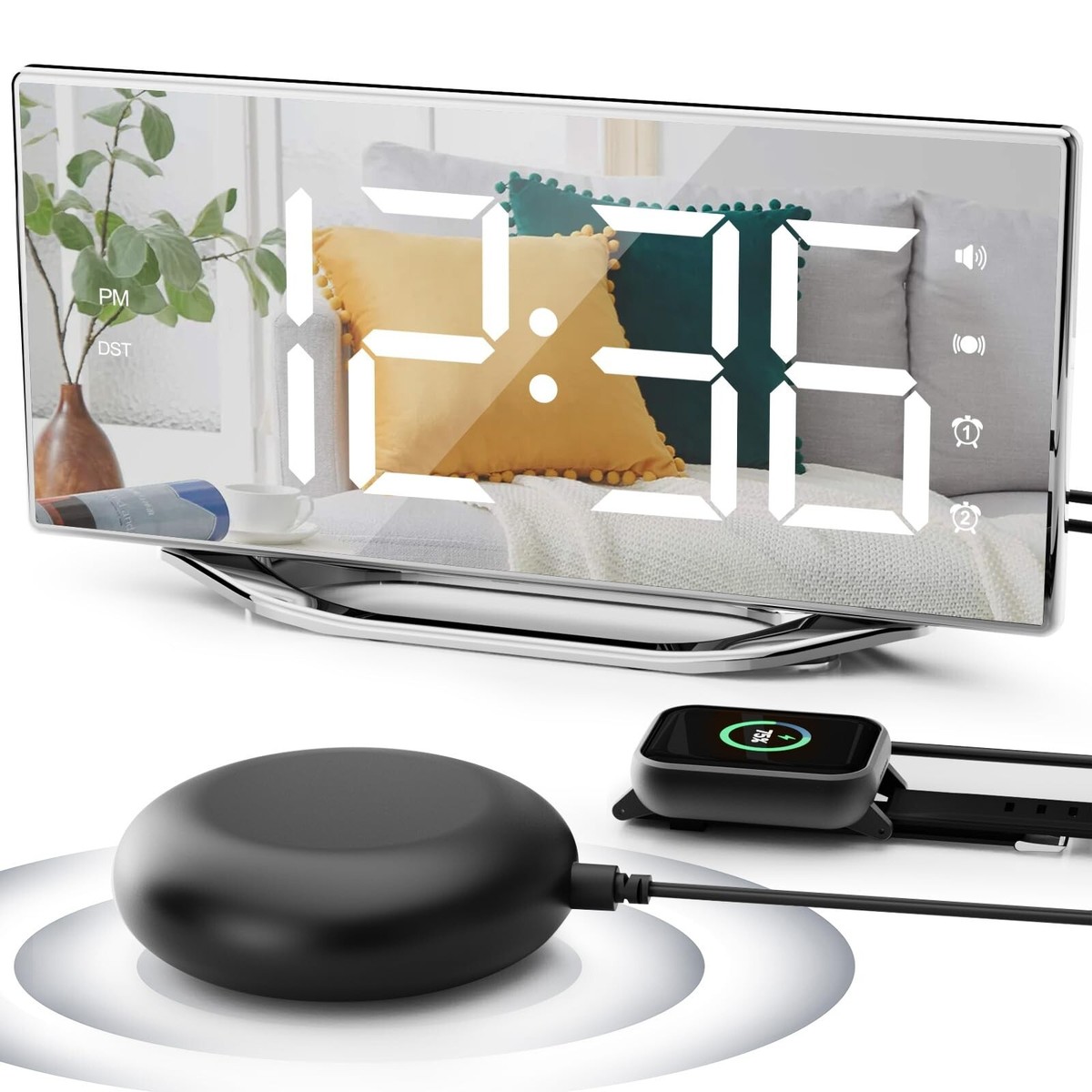 Extra Loud Vibrating Alarm Clock with Bed Shaker for Deep Sleepers Adult  Hear...