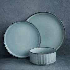 Dinnerware Sets Plates And Bowls Set For 4 12 Piece Dish Set Smoky Blue