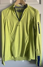 REI 1/4 Zip Pullover Long Sleeve Women's S Neon Green Thumbholes Pocket Vented