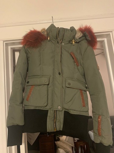 nicole benisti red fur hood bomber coat 