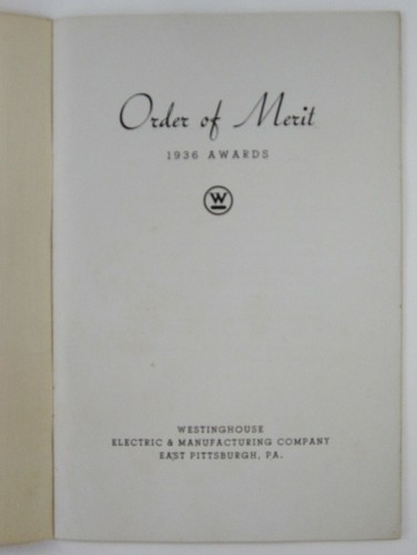 Vintage Westinghouse Ingegneria Elettrica Inventori Premio al Merito Programma 1936 - Foto 3 di 5