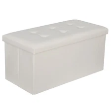 30" Leather Storage Ottoman Bench Folding Footrest Toy Chest W/Remove Lid White