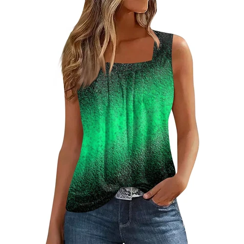 Damen Sommer Plissee Quadratischer Ausschnitt Ärmellos Tank Top Farbverlauf Bedruckt T-Shirt - Bild 21 von 51
