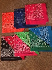 6 Vintage Bandanas Bright Colors Cotton Designed in USA RN 1399 About 21  x21  