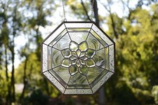 Handcrafted stained glass panel Clear Octagon Beveled window panel 20" x 20"