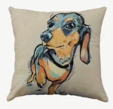Dachshund Watercolor Dog Portrait Animal Pet Throw Pillow Cover Home Decor
