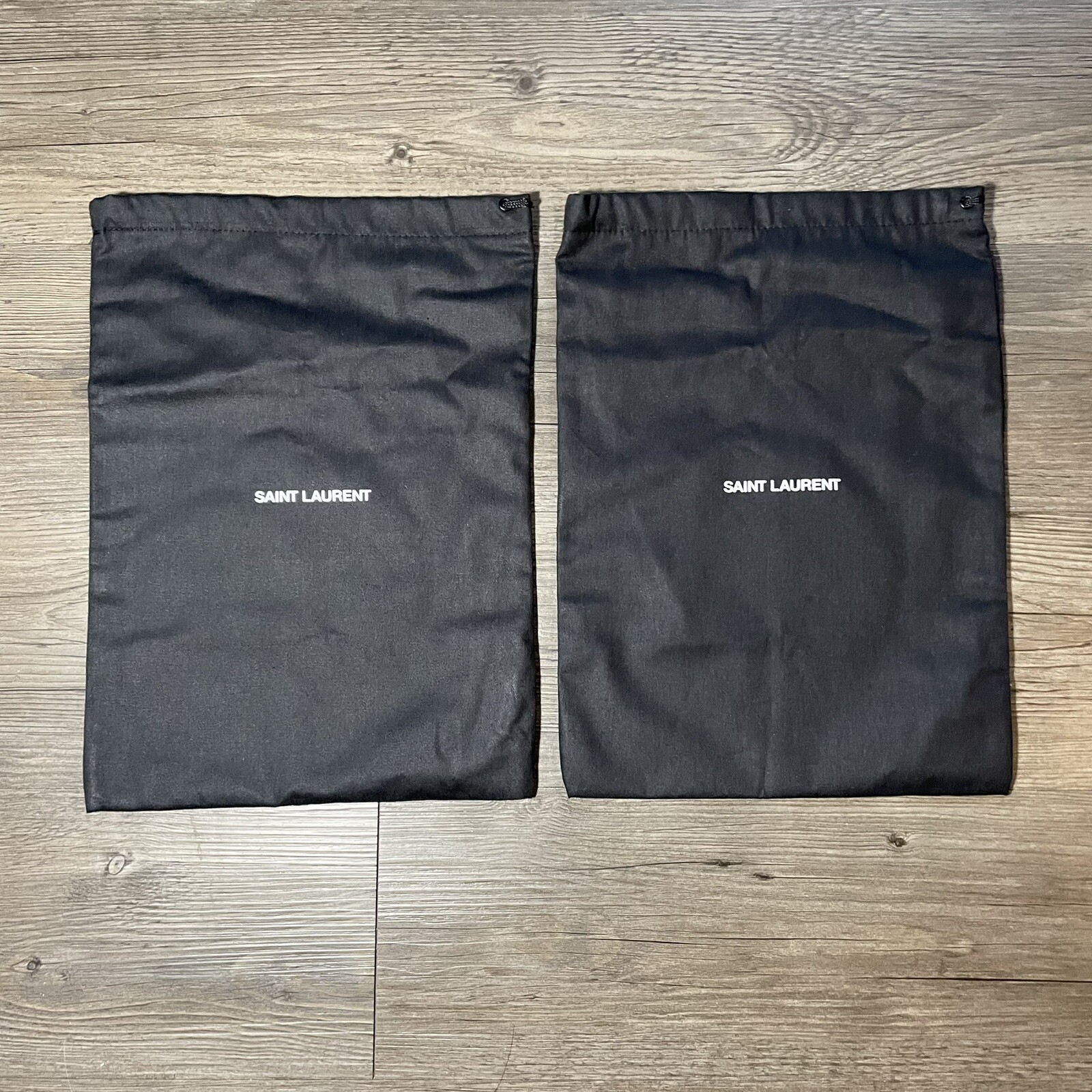 Saint Laurent Set 2 Sacchetti Antipolvere Nero con Coulisse Logo 13x9 5” Stoccaggio Viaggio