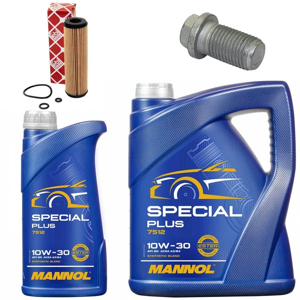 MotoröL Filter Set Mannol 10W-30 API SN 6 Liter + Schraube FüR Mercedes C-Klasse-image