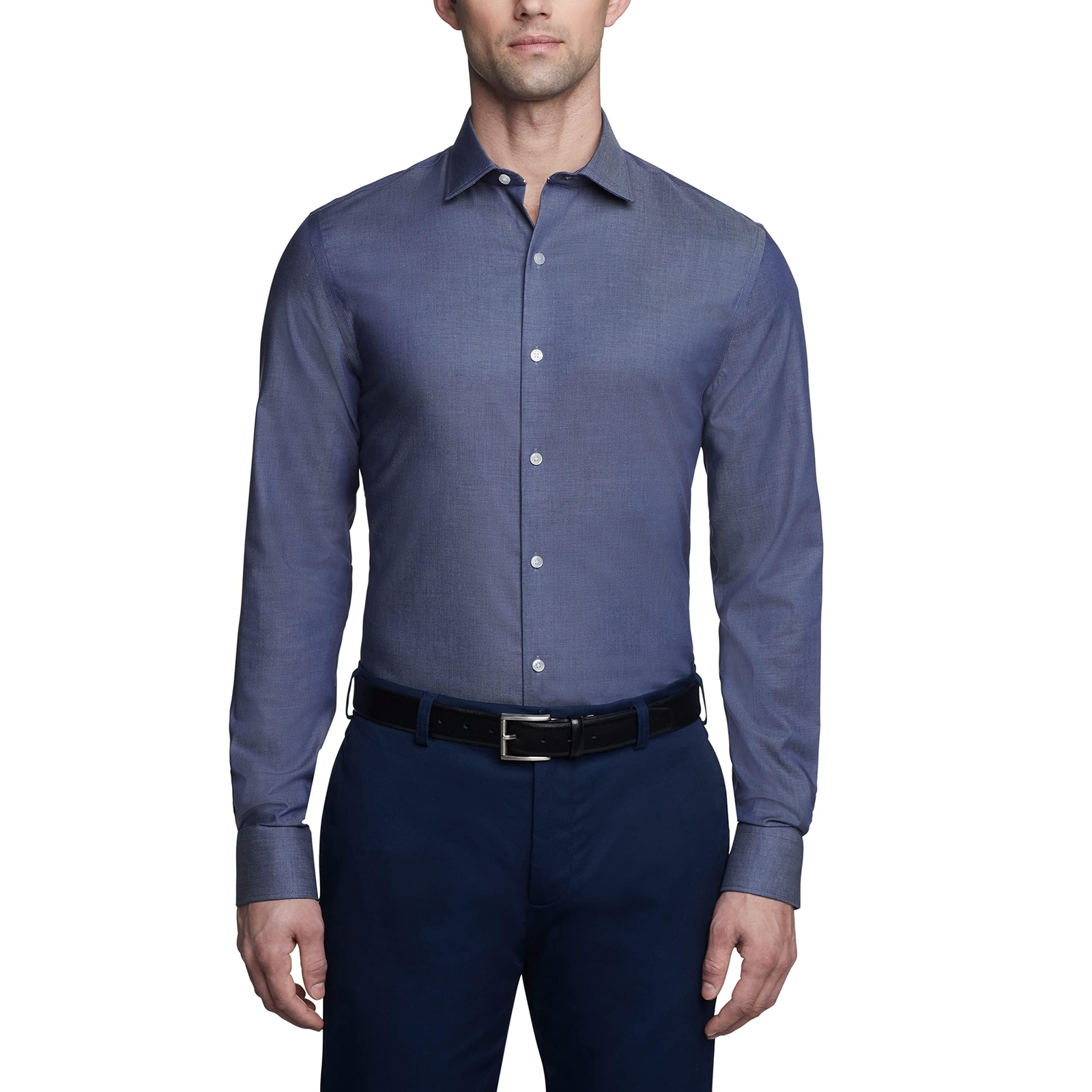 Мужская рубашка Tommy Hilfiger приталенного кроя из стрейчевой саржи Peacoat вырез горловины 17 11790₽