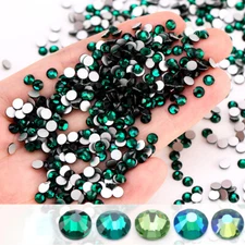 1440p Green Glass Crystal Nail Art Rhinestones Flat Back Gems 3D Nail Tips Deco