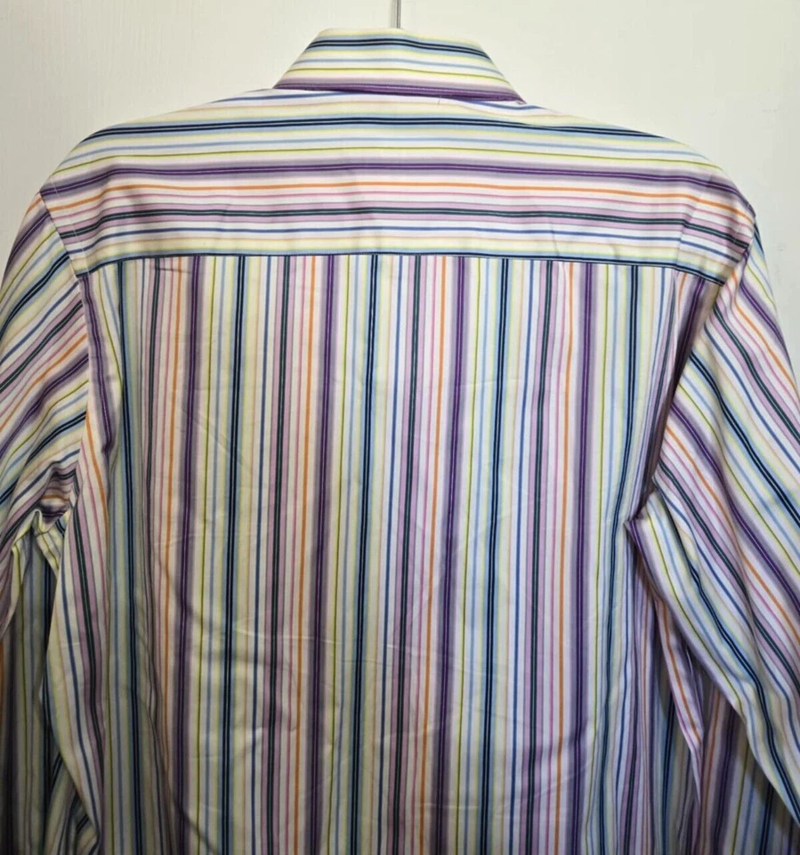 Camisa Bugatchi Para Hombre Púrpura Rosa Naranja Azul Verde Rayas Calce Clásico Talla MED Foto 4 de 4