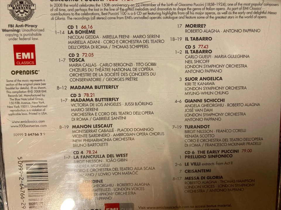 Best Puccini 100 / Various 100 Best Puccini Classical Composers 6 CDs La Boheme - Image 2 of 2