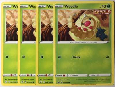 POKEMON 4X WEEDLE 001/198 CHILLING REIGN COMMON NEAR MINT-PLAYSET
